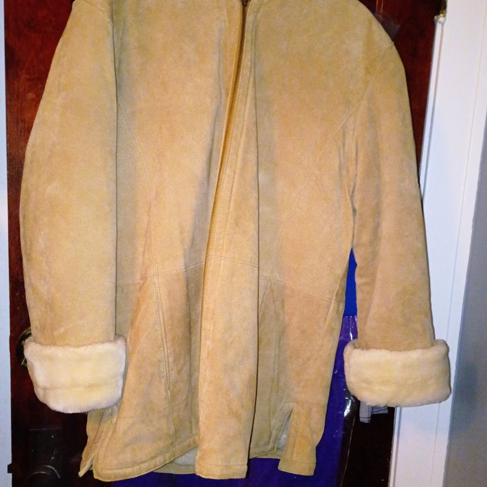 St. John's Bay Tan 100% Genuine Suede Leather Coat (washable)